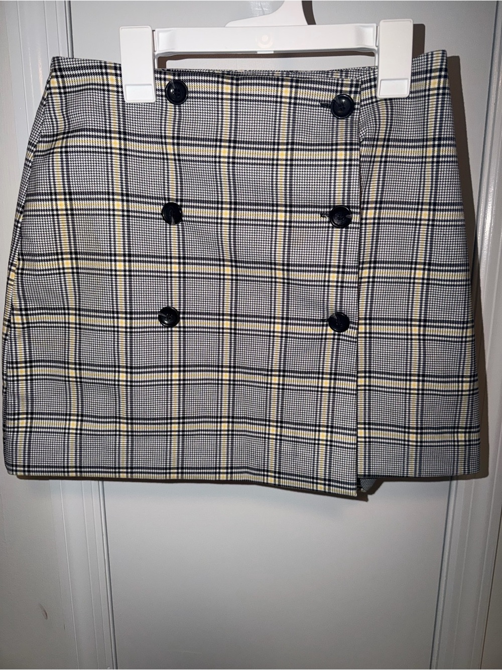 Divided Black & Cream Plaid Double-Breasted Mini Skirt